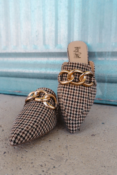 Playin For Keeps Mule Black Tan Houndstooth