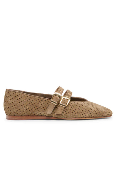 Baylee Grommet Olive Perforated Suede Flat