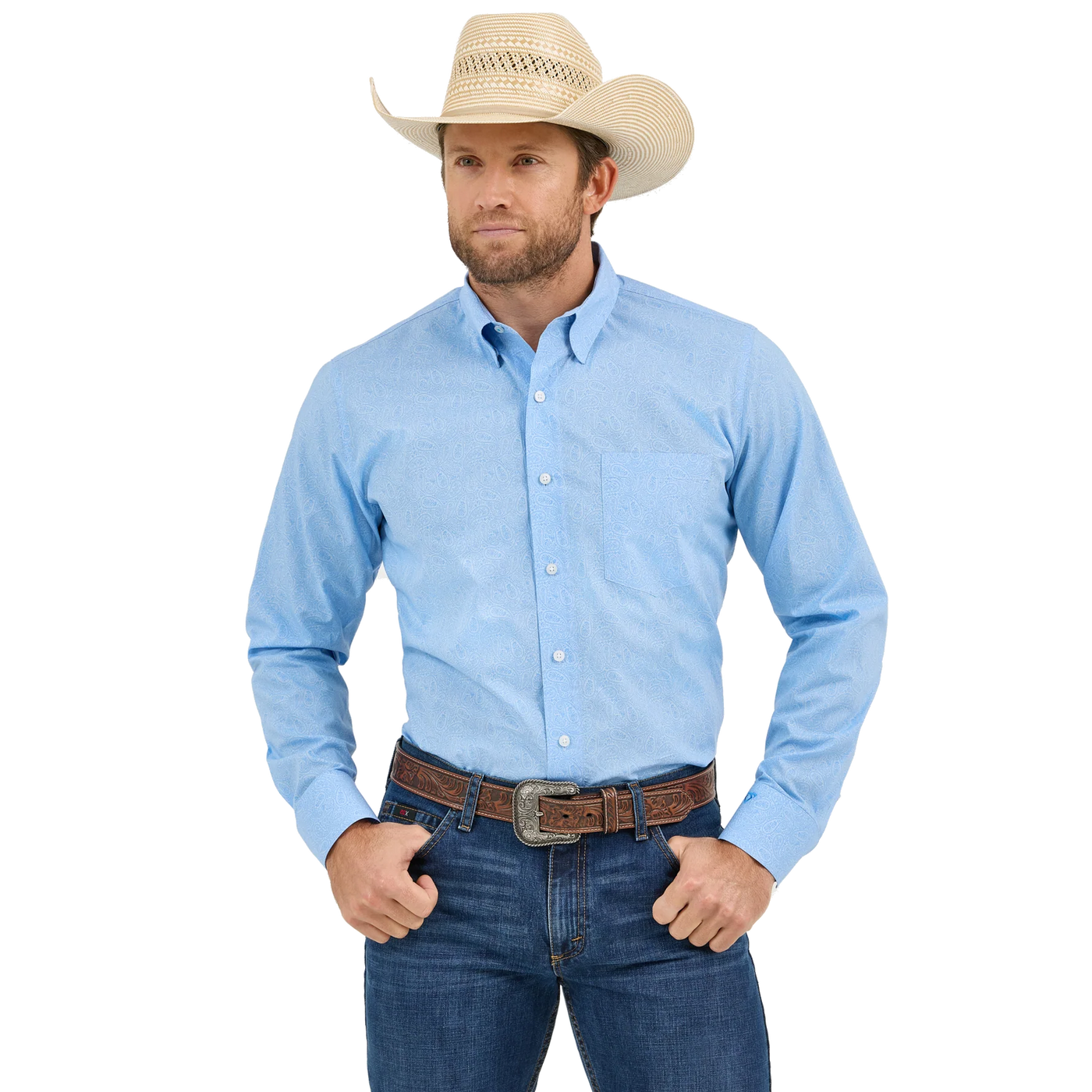 Wrangler Men's Cody Johnson Long Sleeve Shirt Powder Blue Paisley 112365620