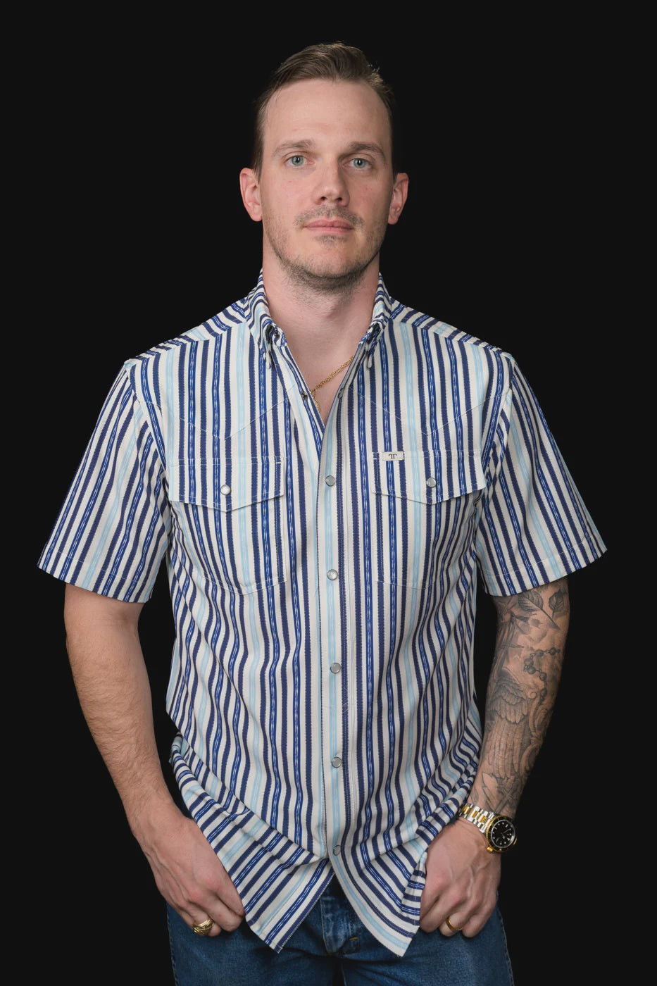 Ferrell - Wyatt Blue Short Sleeve Snap Shirt