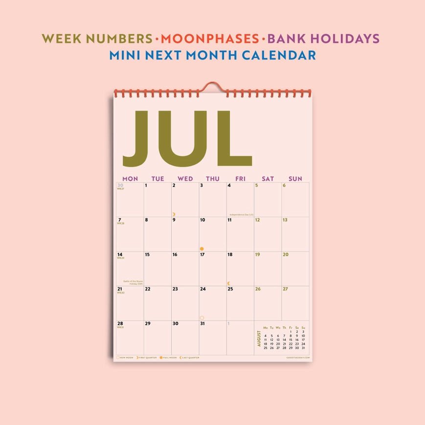 2025 - 2026 A4 Mid - Year Calendar - Simply Bright Design - Southern Soule Designs