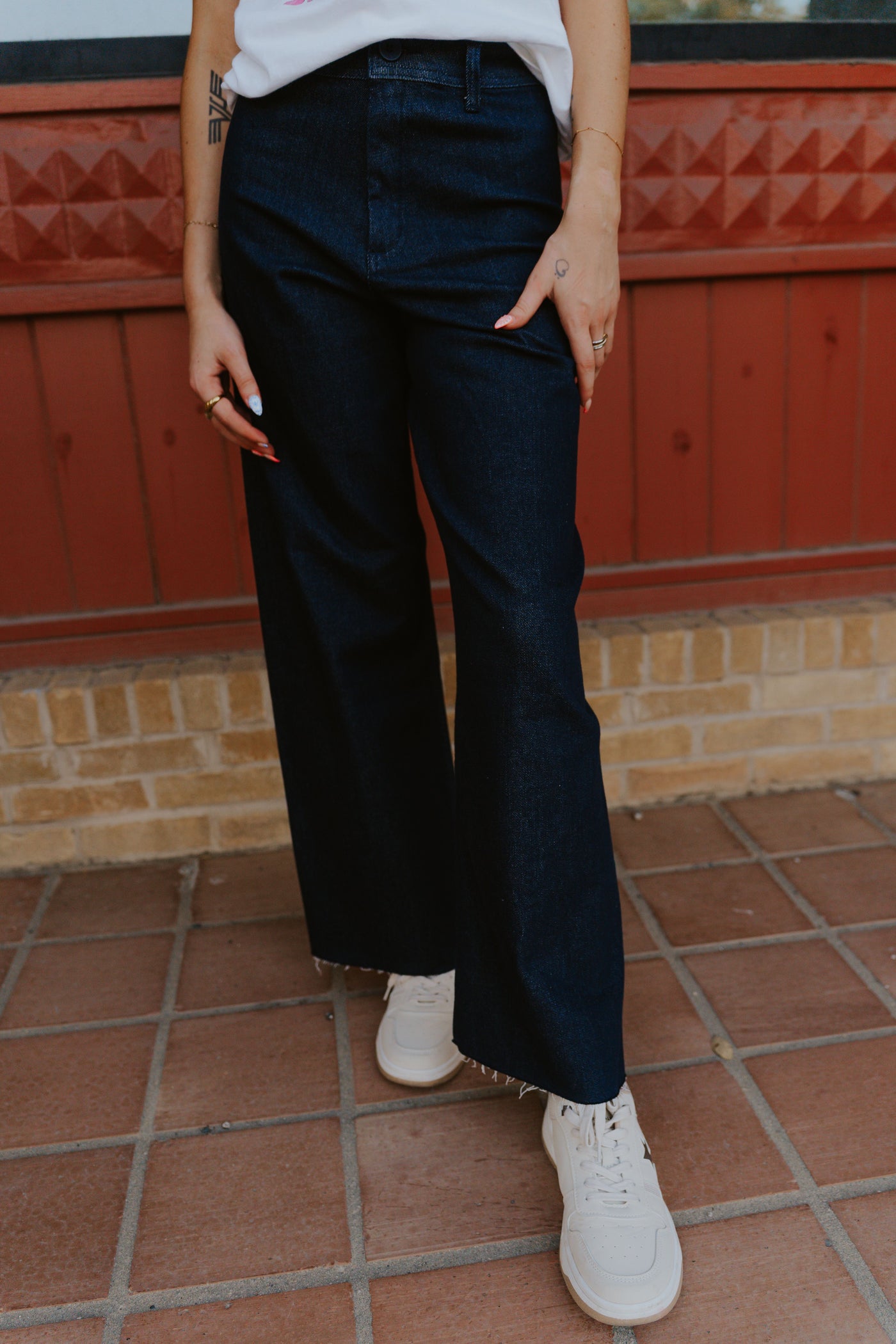 Indigo Denim Straight Wide Leg Pants