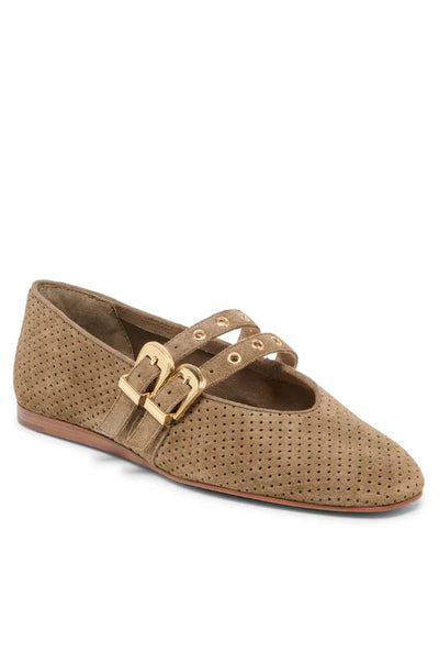 Baylee Grommet Olive Perforated Suede Flat