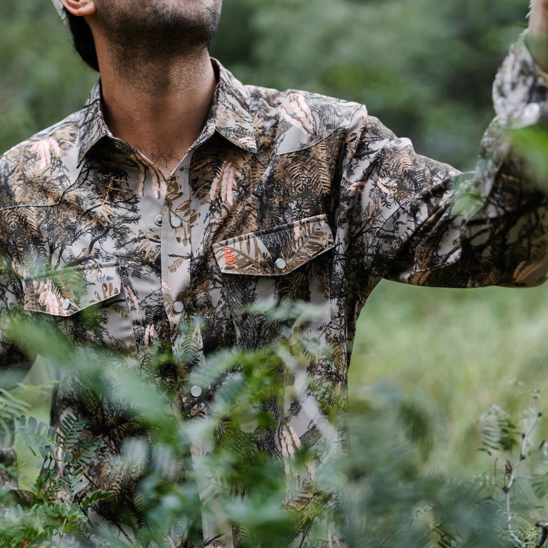 Raised by Coyotes Mesquite Camo Pearl Snap