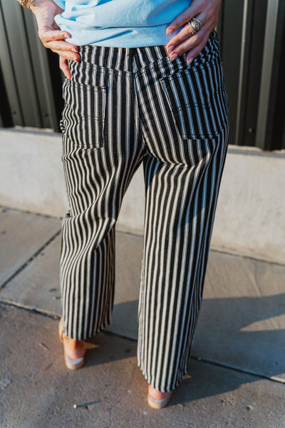Balck Striped, Tapered Pants TBP13290