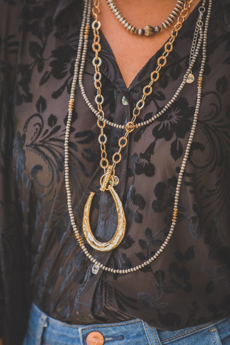 34" Chain Necklace with Horseshoe Pendant - Southern Soule Designs