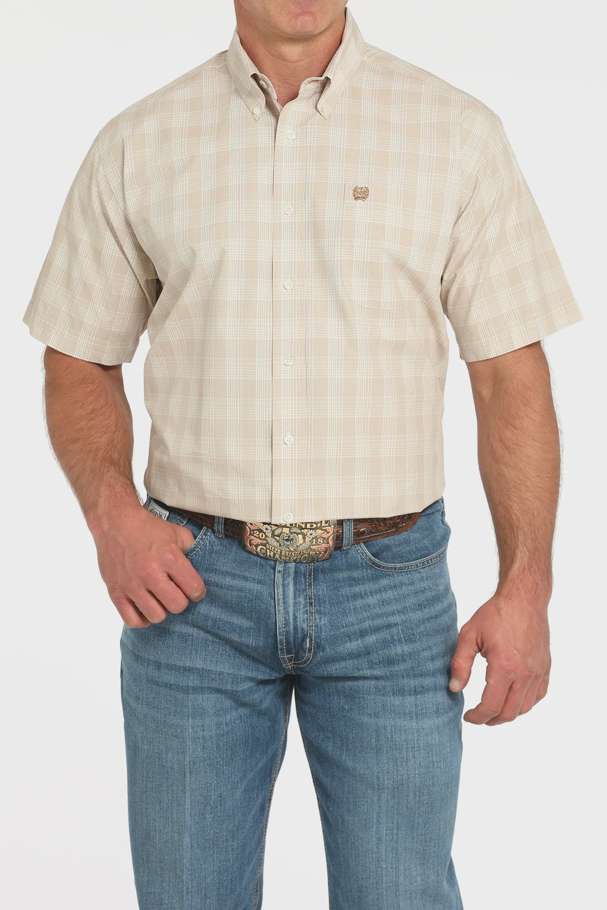 Cinch Men's Plaid Short Sleeve Shirt Khaki MTW1111489