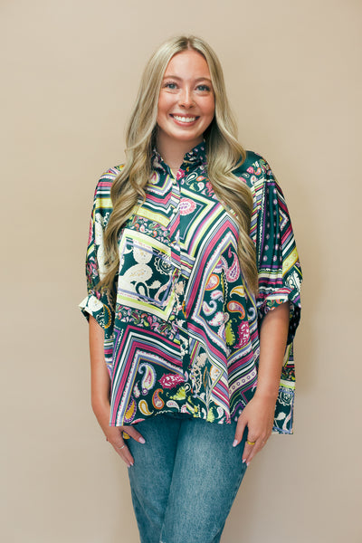 Multi Color Paisley Short Sleeve Top