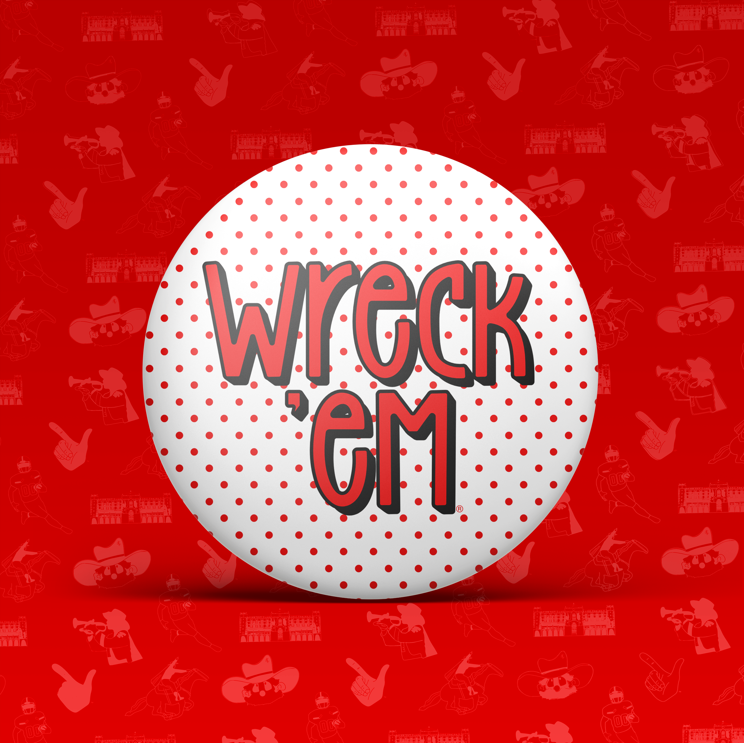White/Red Wreck 'Em Polka Dot Button 1058
