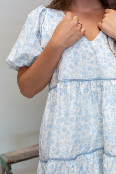 BD5592 Dusty Blue Floral Dress