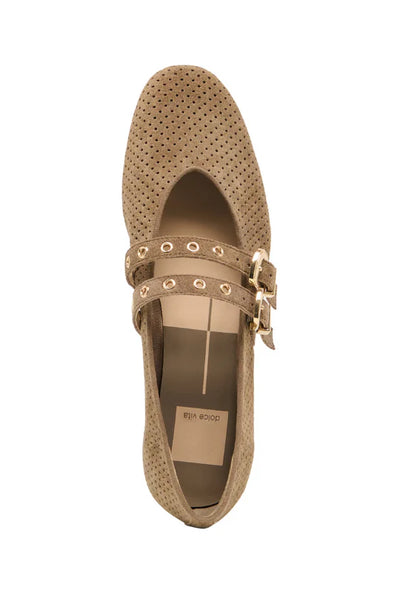 Baylee Grommet Olive Perforated Suede Flat