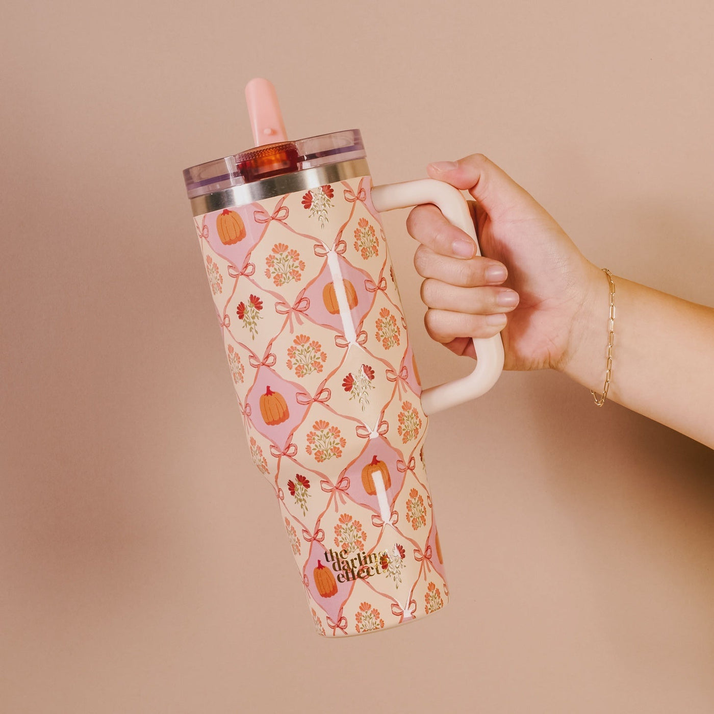 40 oz Lifestyle Flip Straw Tumbler - Patchwork Pumpkins - Southern Soule Designs
