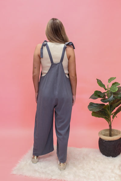 Charcoal Pleated Loose Fit Jumpsuit