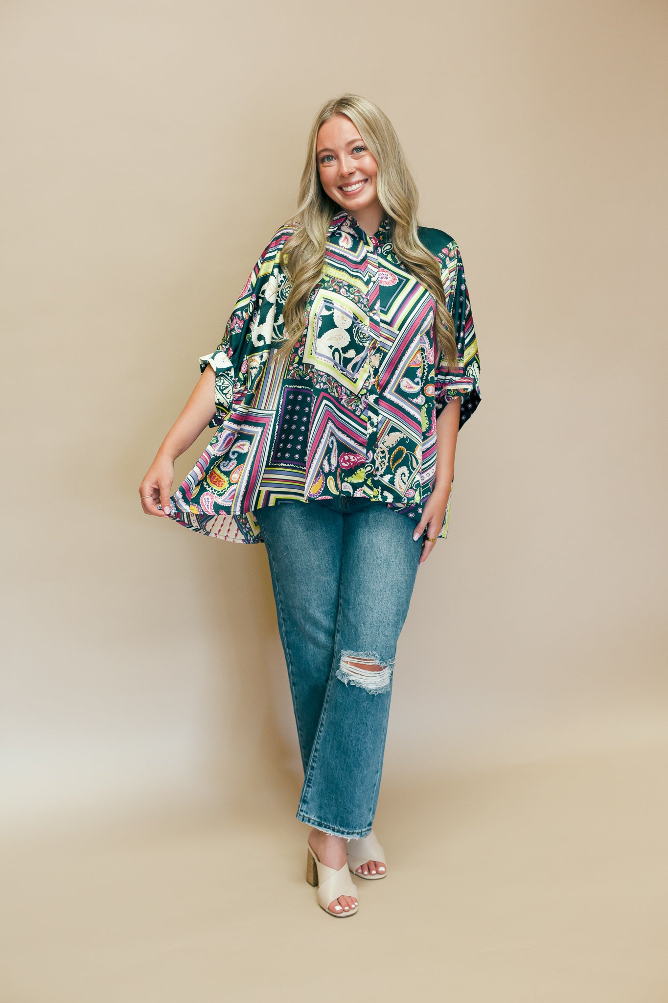 Multi Color Paisley Short Sleeve Top