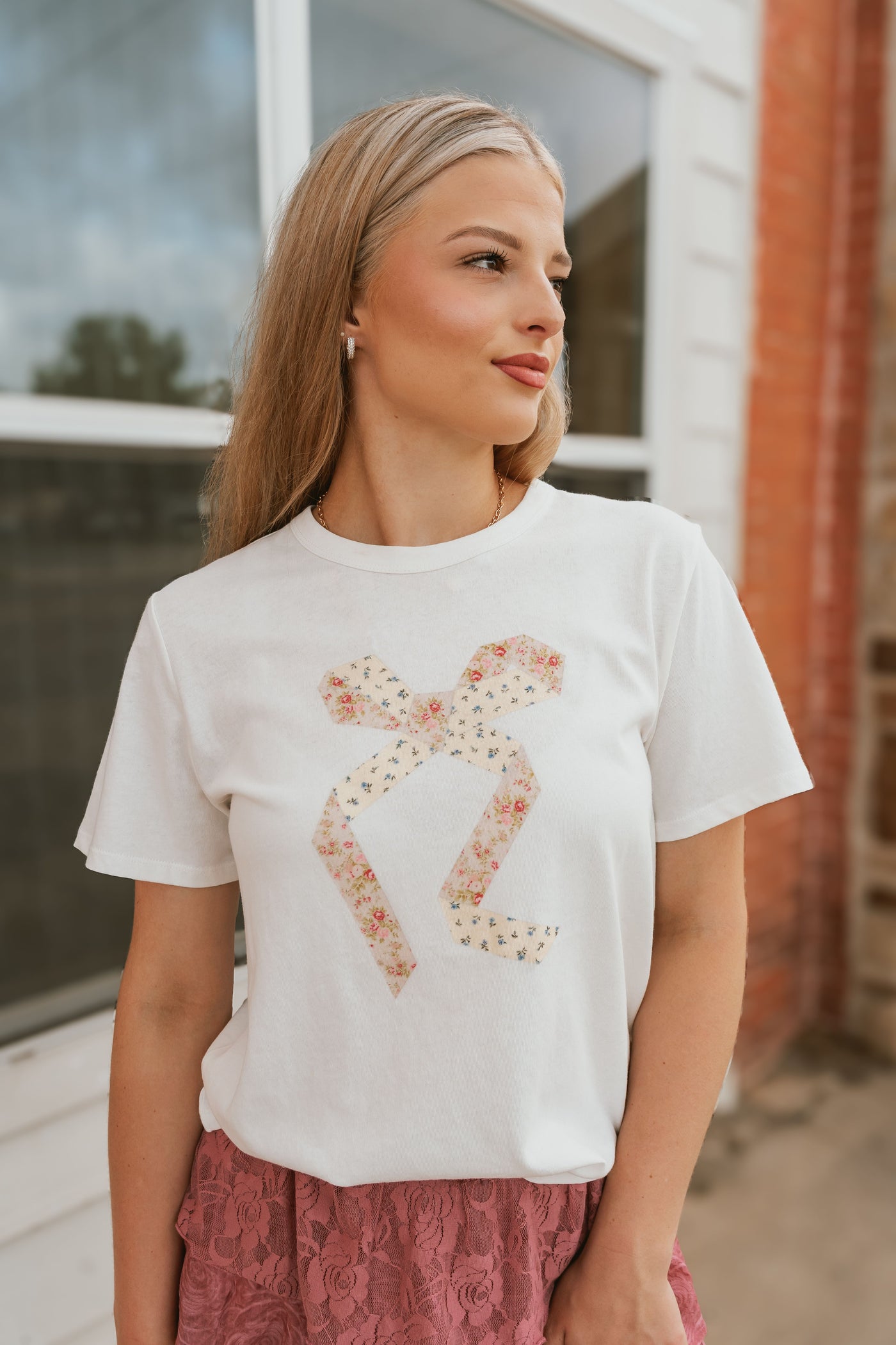 Ivory Bow Graphic Tee TBT13809