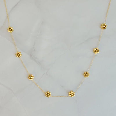 Dainty Golden Bead Flower Necklace