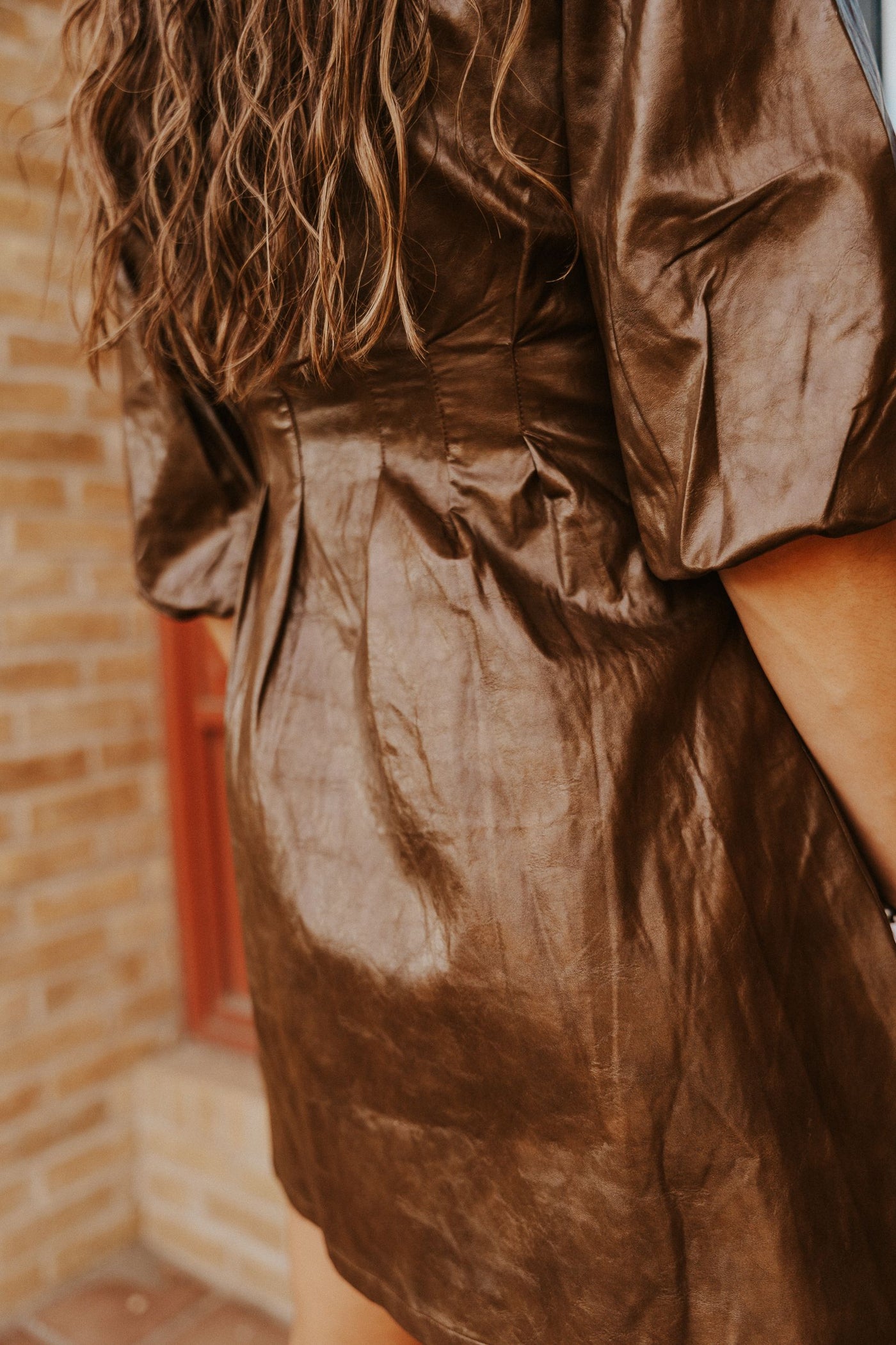 Dark Brown Button Down Faux Leather Mini Dress LD2108