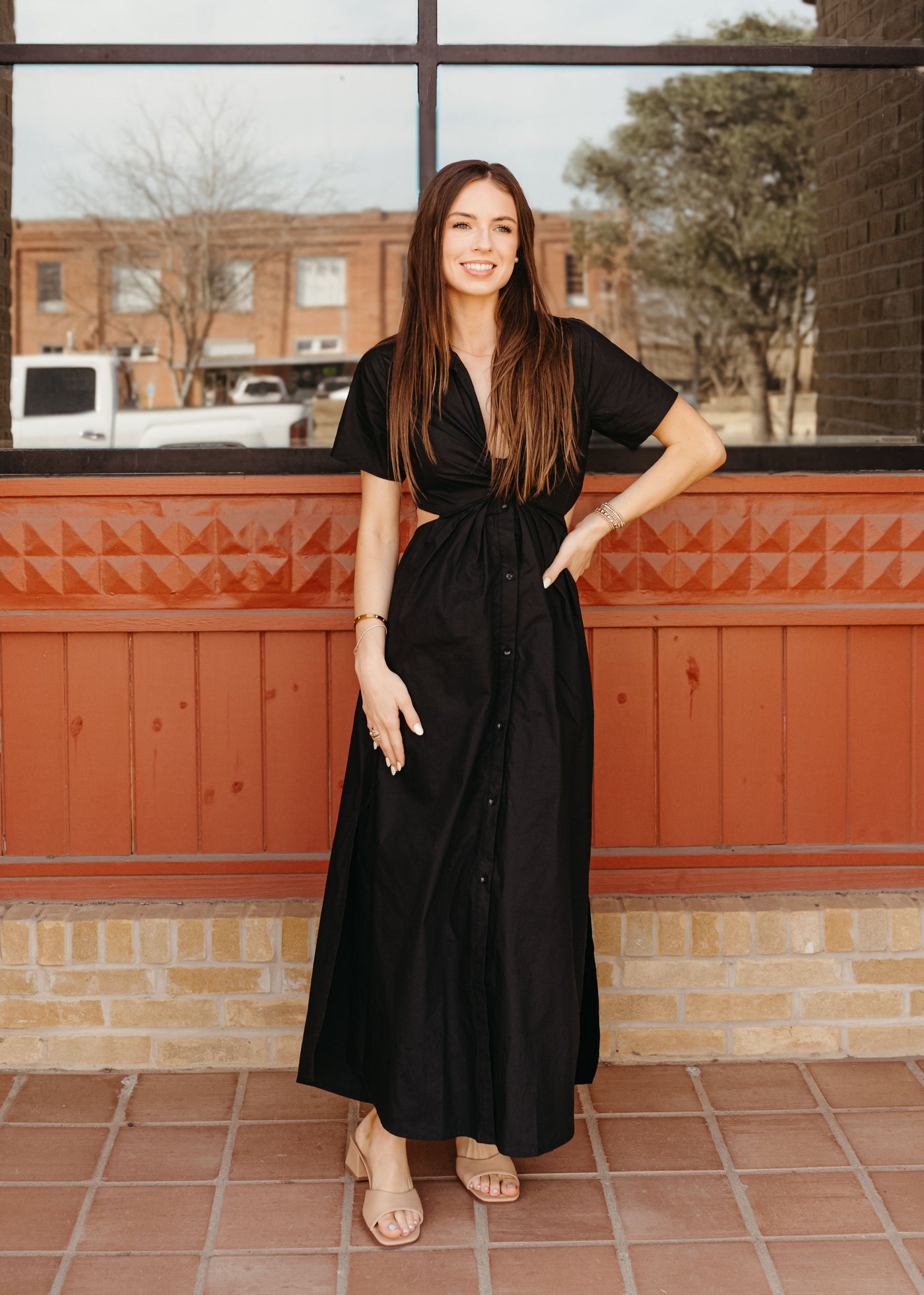 Black Collar Cut Out Shirt Dress MD6855