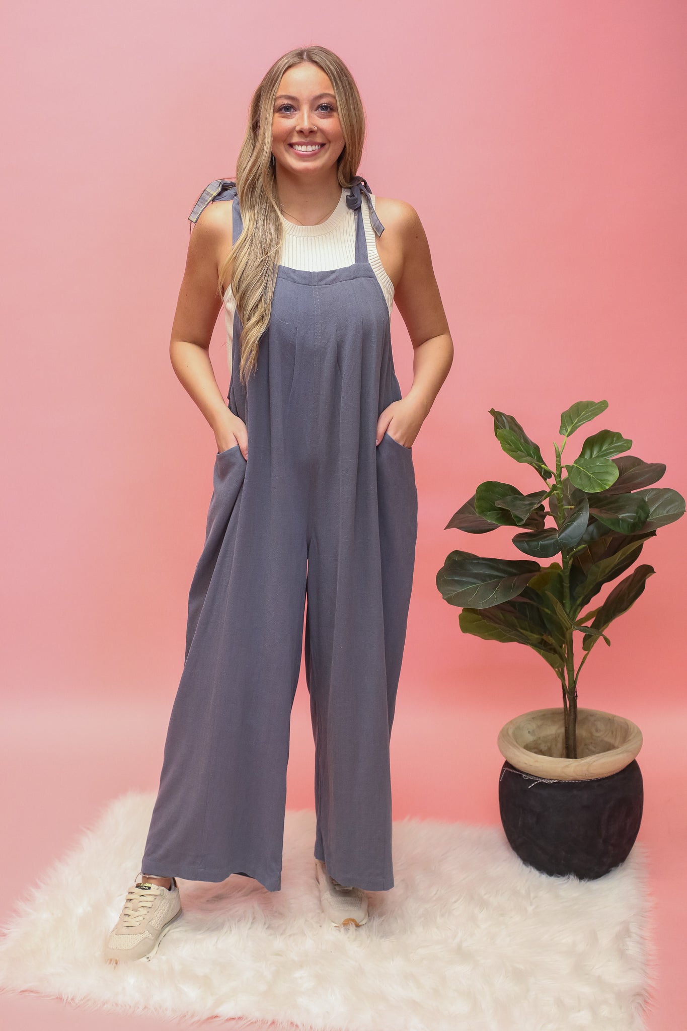 Charcoal Pleated Loose Fit Jumpsuit