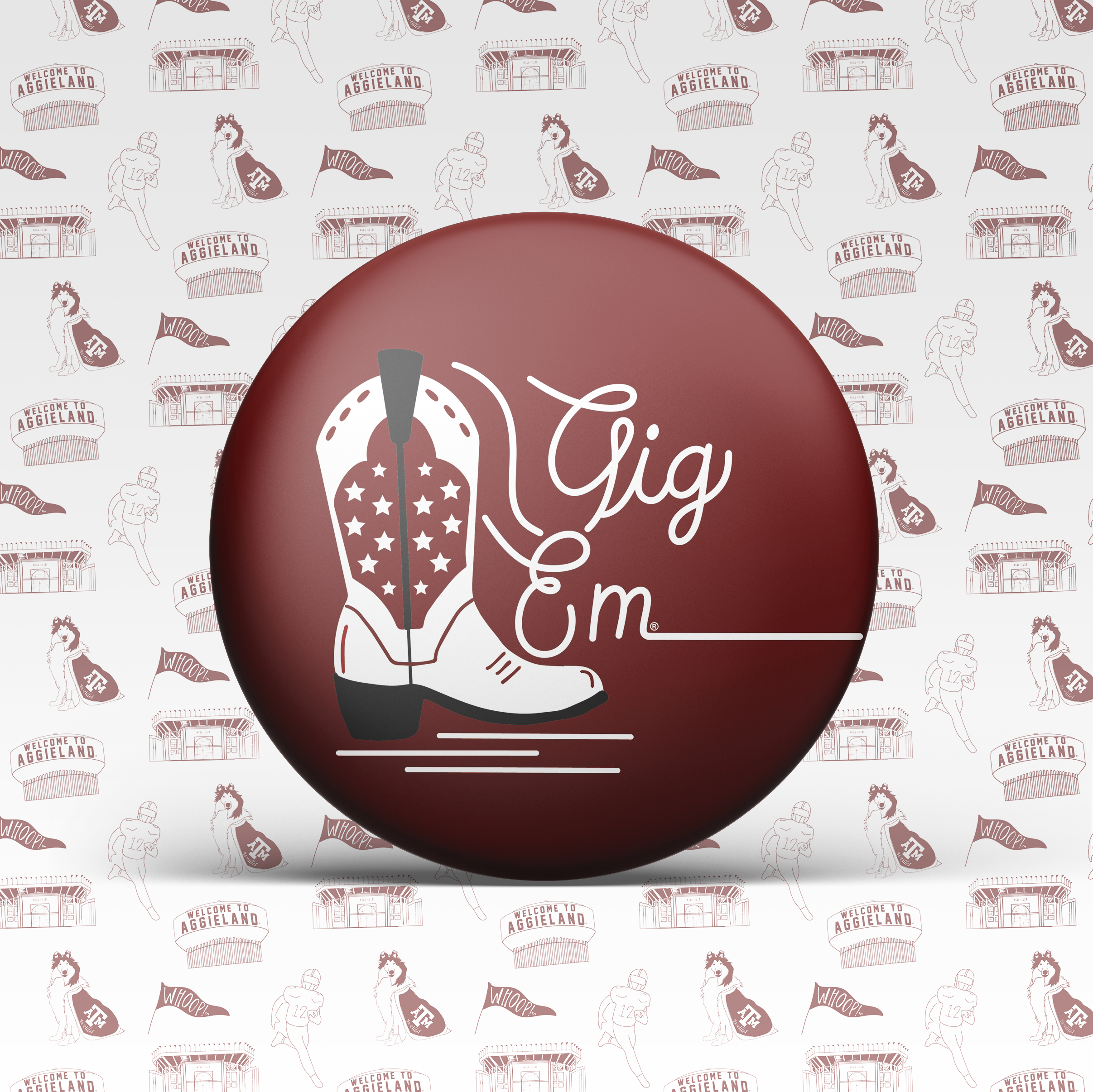 White Boot Gig 'Em Button 2036