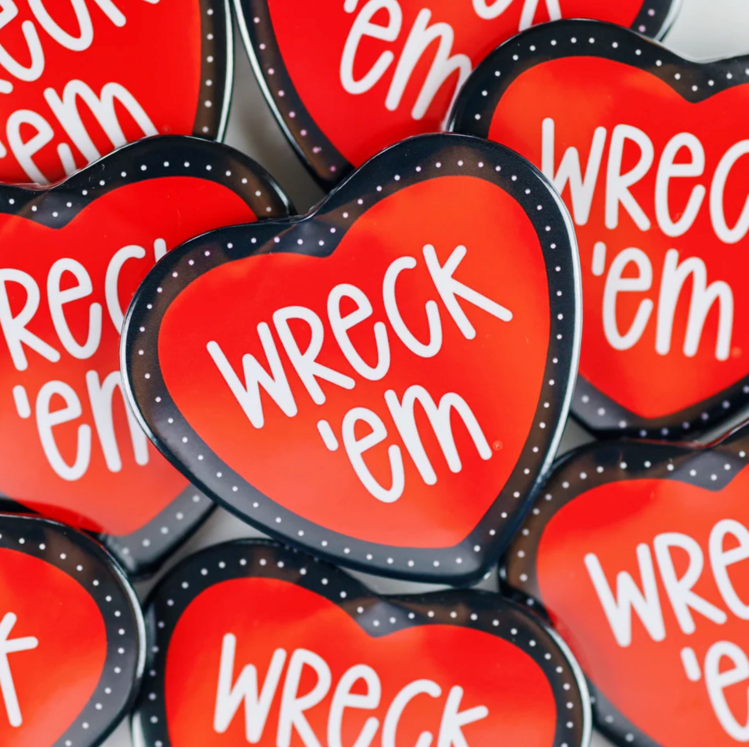 Wreck 'Em Heart Shaped Game Day Button 1057