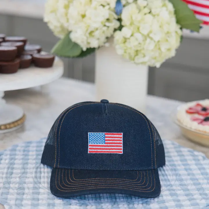 Denim USA Flag Embroidered Hat