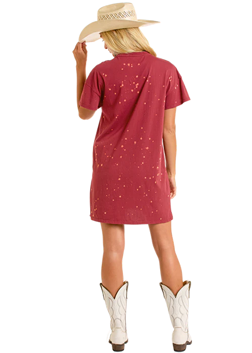 Rock & Roll Women's Rodeo Graphic T-Shirt Dress Wine BWD1R06452