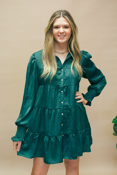 Green Rhinestone Shirt Dress