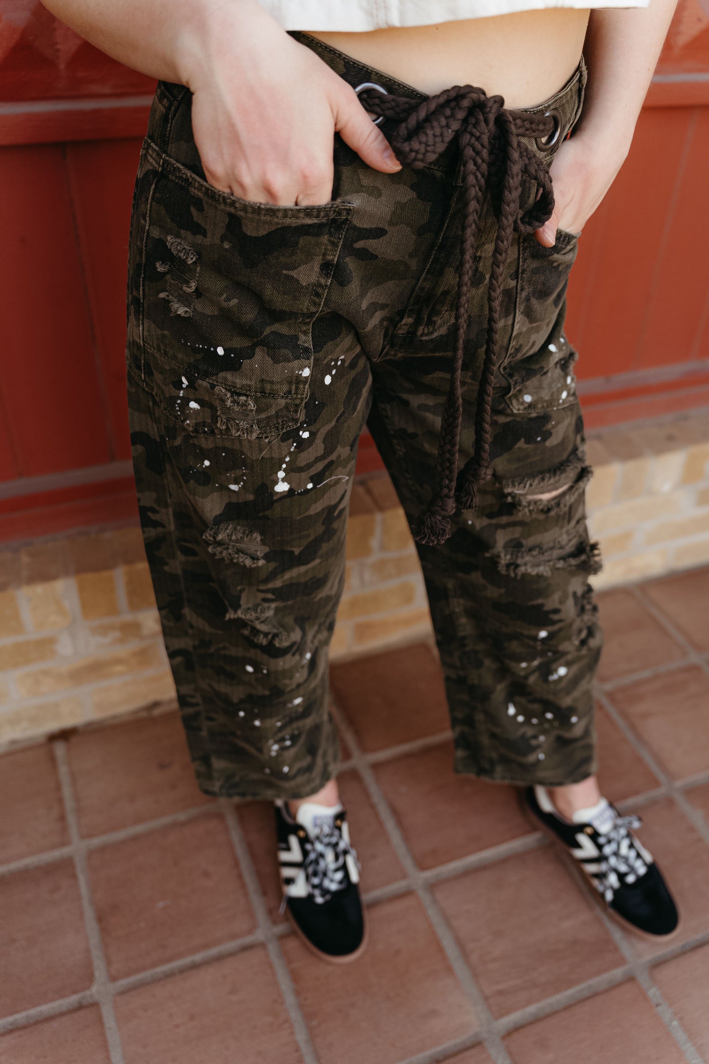 Olive Camo Washed Distressed Pants EP40025