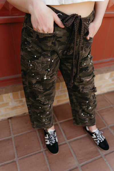 Olive Camo Washed Distressed Pants EP40025