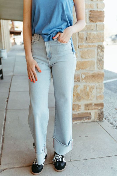 Light Denim Cuffed Palazzo BP476J