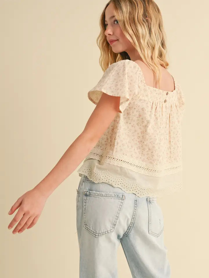 Girls Flutter Sleeve Peasant Top KT2977EP