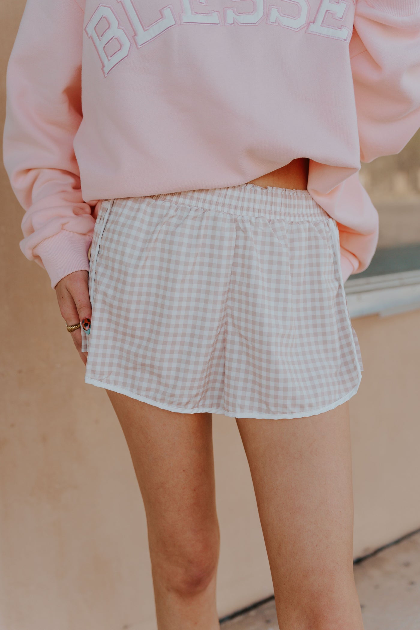 Beige Gingham Shorts YP70107