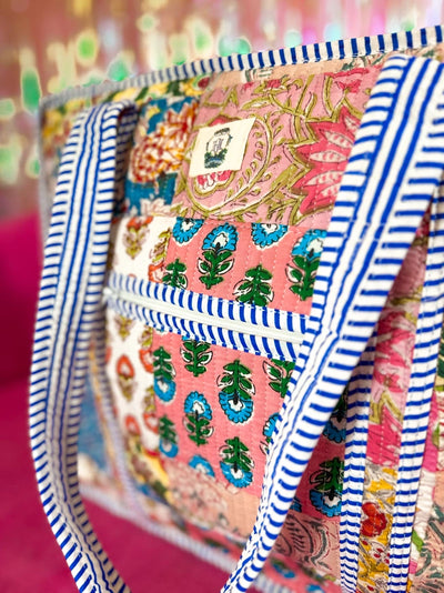 Wildflower Patch Large Quilted Zipper Tote Bag