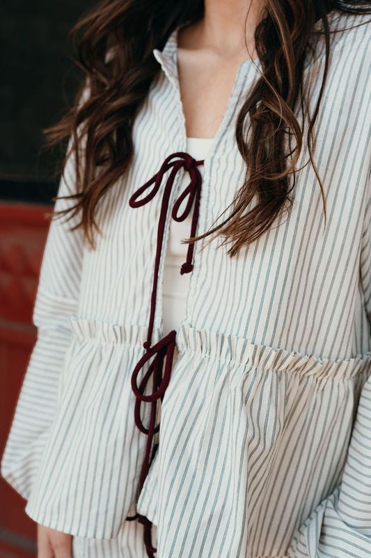 Ivory Striped Front Tie Top T2393