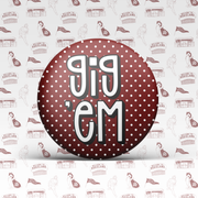Maroon With Pink Polka Dots Gig 'Em Button 2038