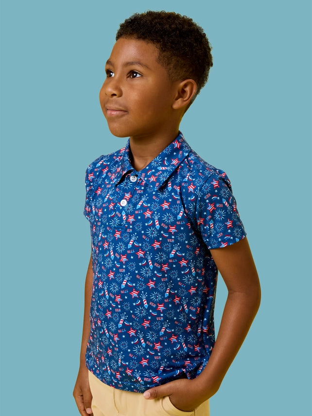 Boys Red White & Boom Fireworks Polo