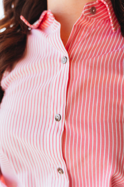 Pink Striped Button Down Top T26390