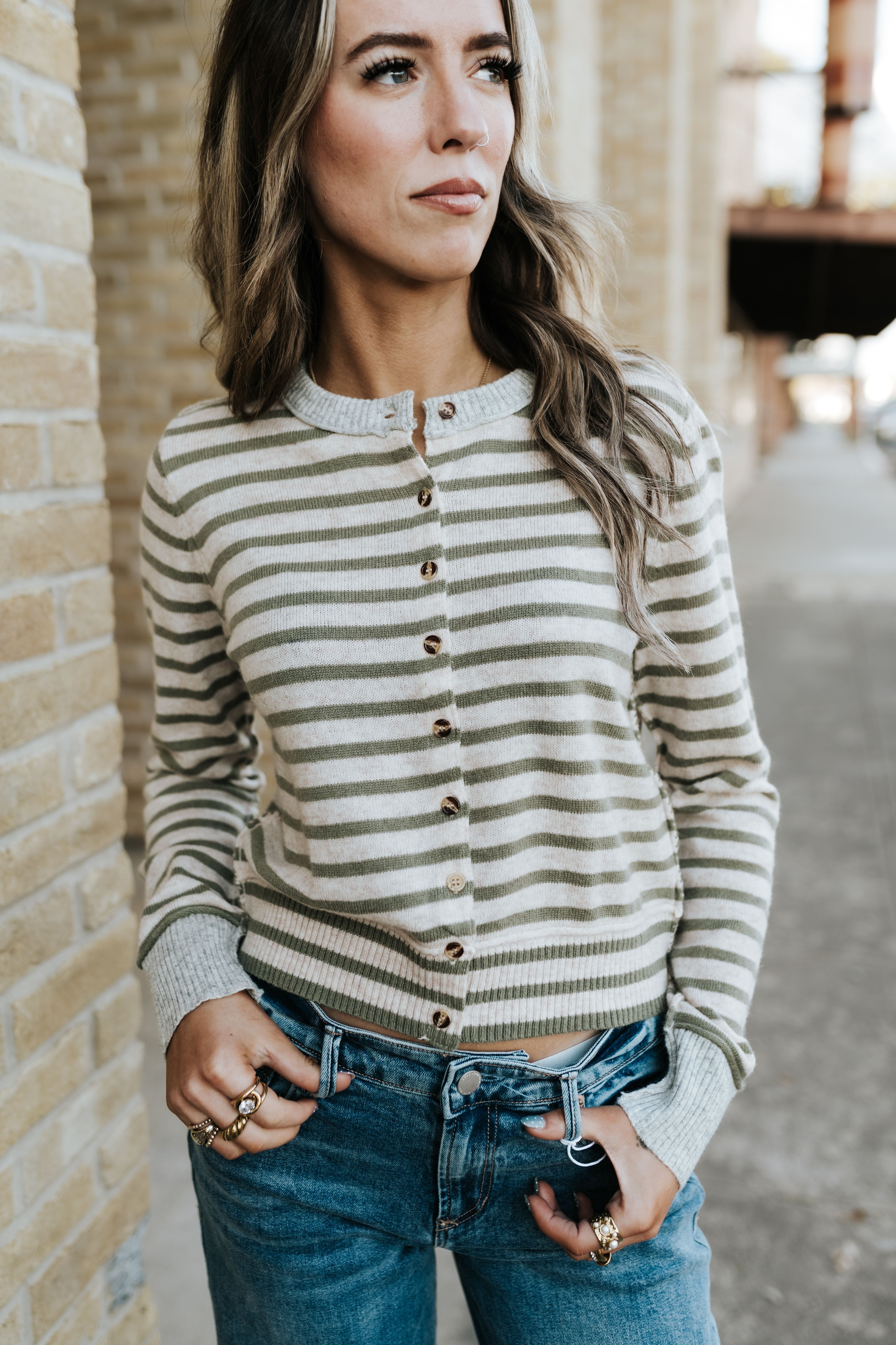 Grey Striped Knit Cardigan MT68440