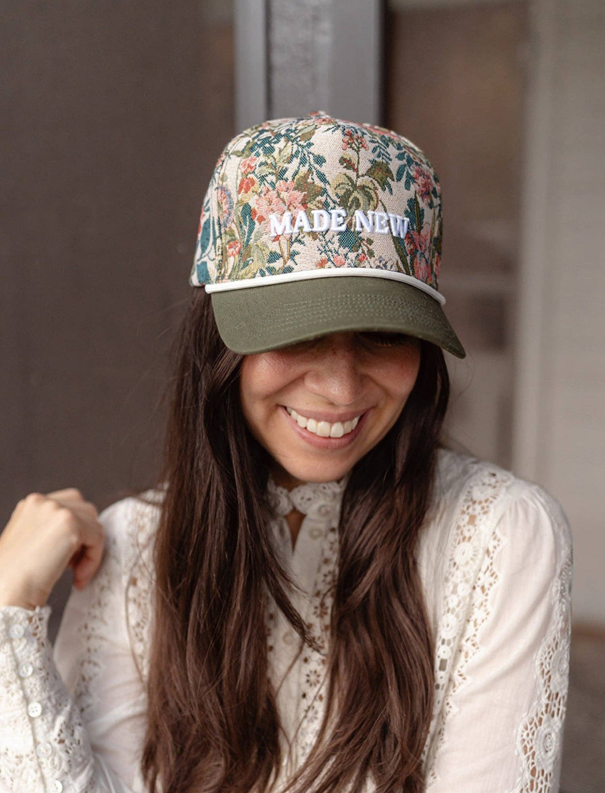 Made New Floral Embroidered Green Snapback Cap