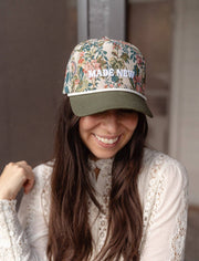 Made New Floral Embroidered Green Snapback Cap