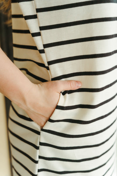 Cream/Black Striped Tee Mini Dress WL24-9641
