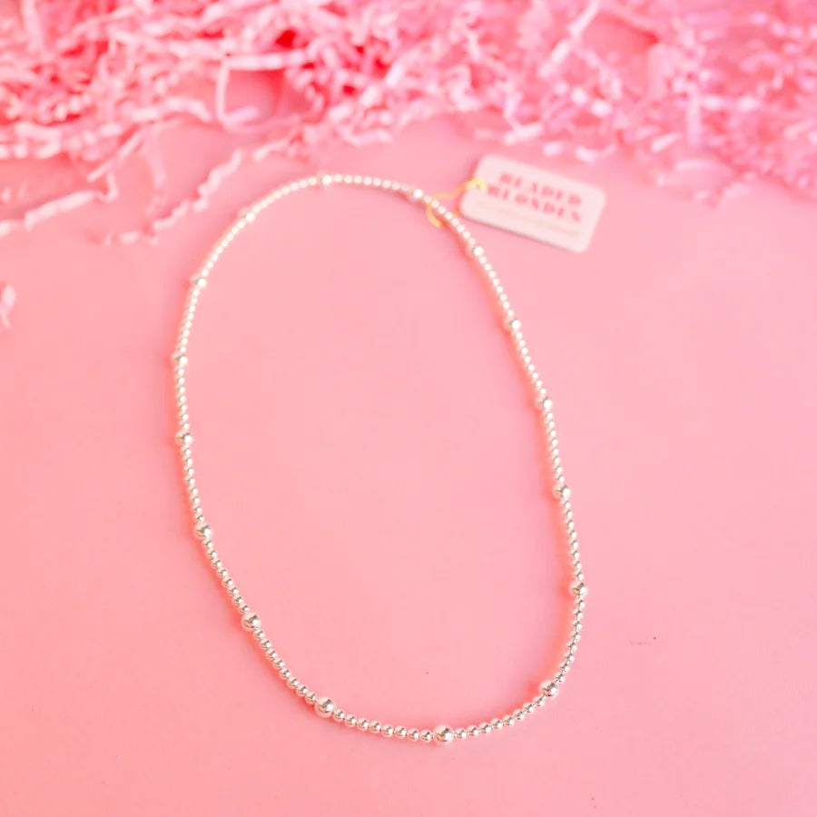 Olive Silver Bead Necklace