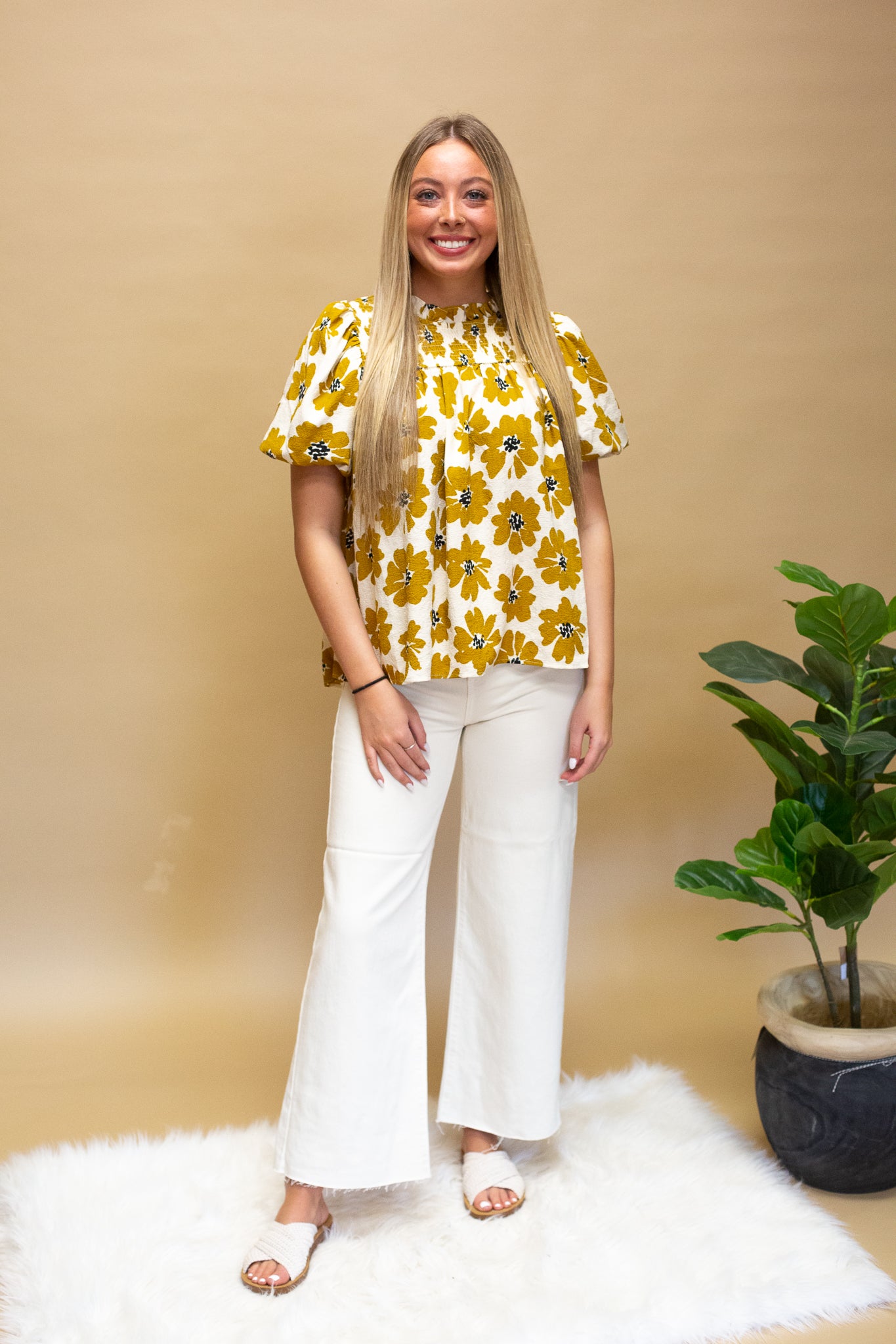 Mustard Floral SS Blouse