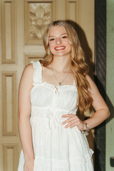 Off White Eyelet Lace Tiered Midi Dress D24980