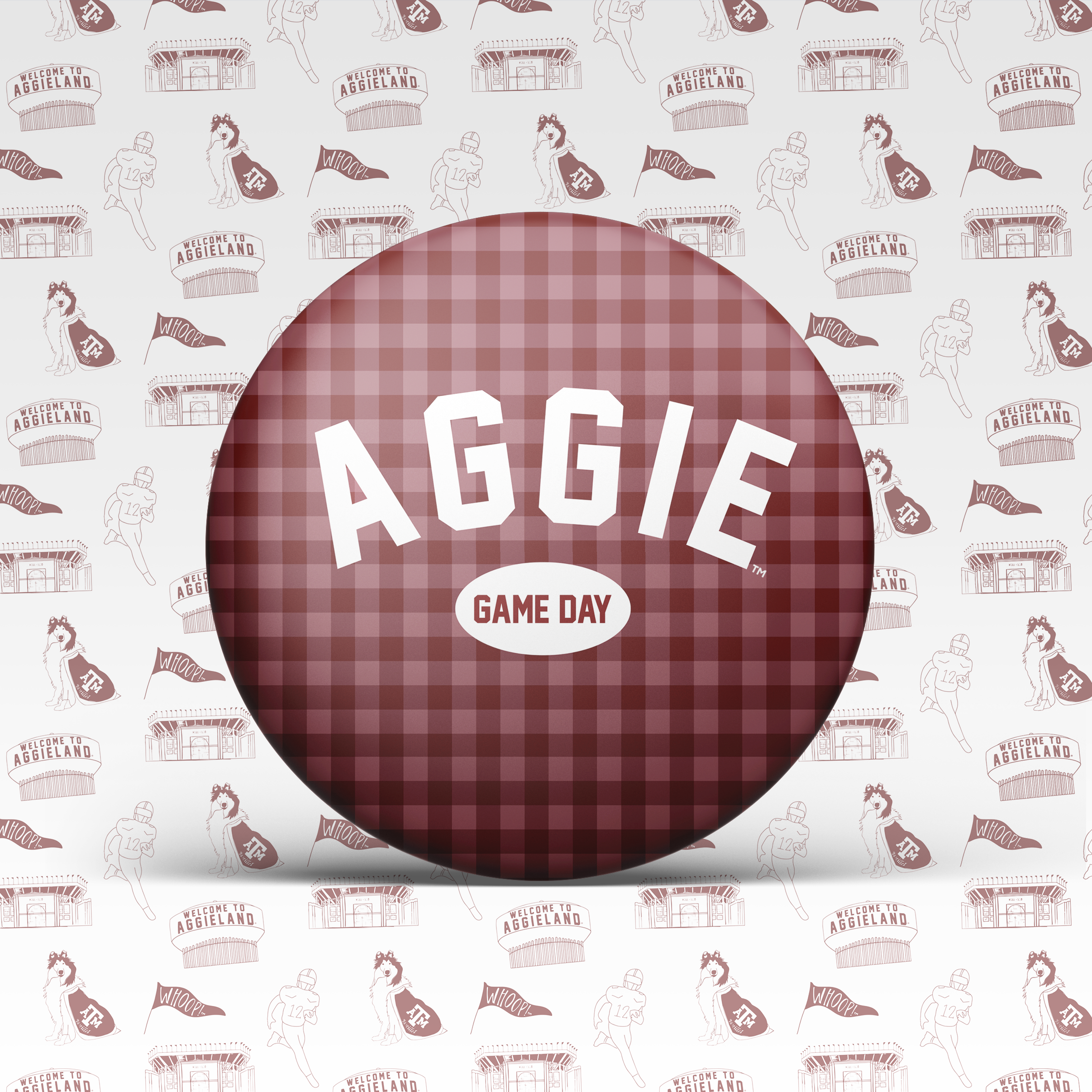 Maroon Gingham Aggie Game Day Button 2040