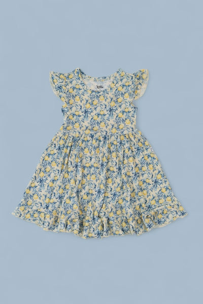 Girls Vintage Citrus Toile Cap Sleeve Dream Ruffle Dress