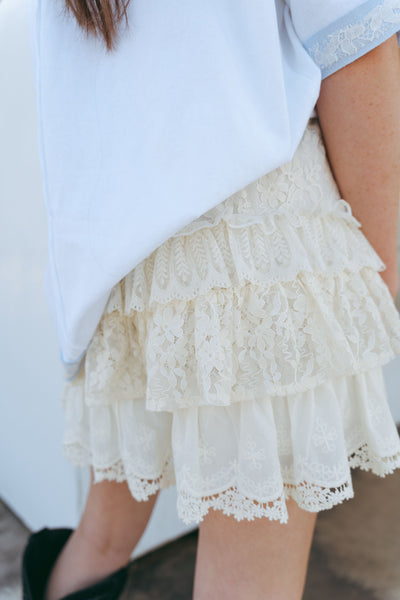 Cream Lace Tiered Ruffle Shorts LP0257