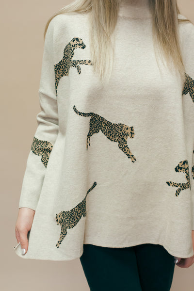 Oatmeal Cheetah Mock Neck Sweater
