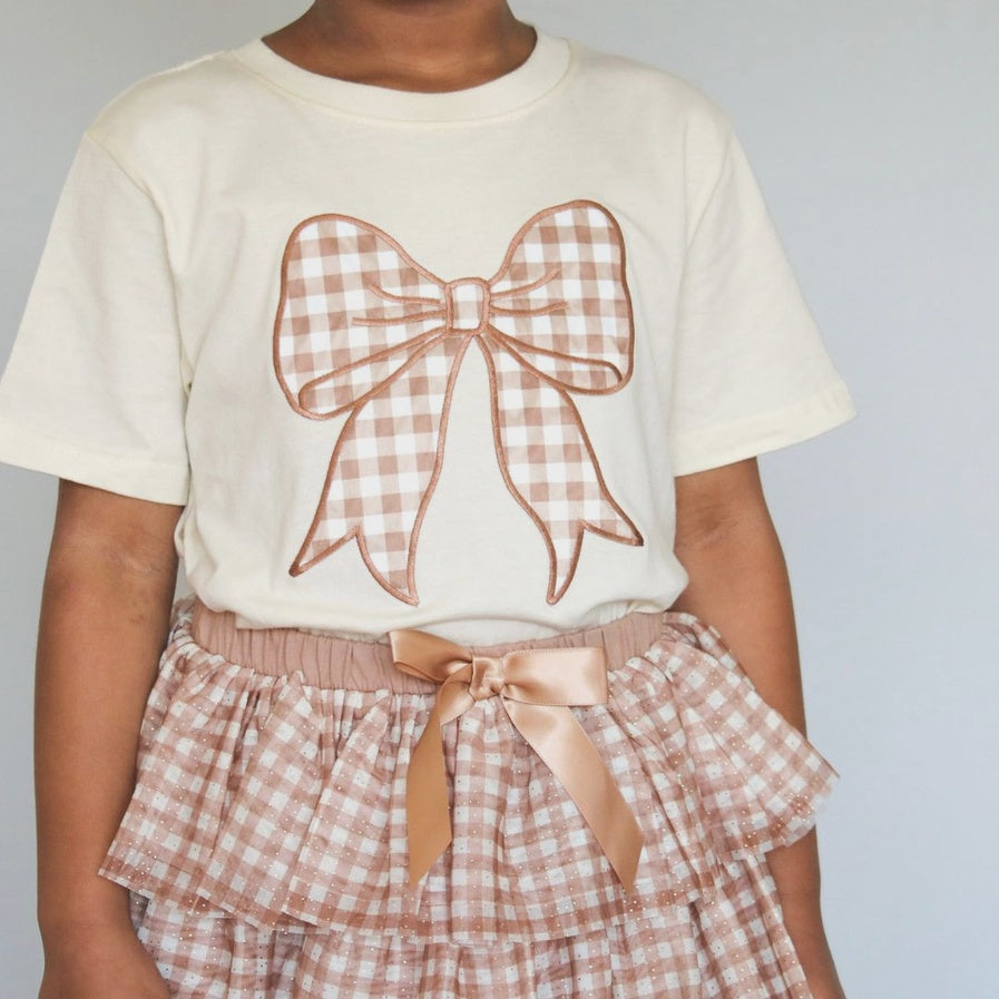 Gingham Bow Patch Short Sleeve T-Shirt